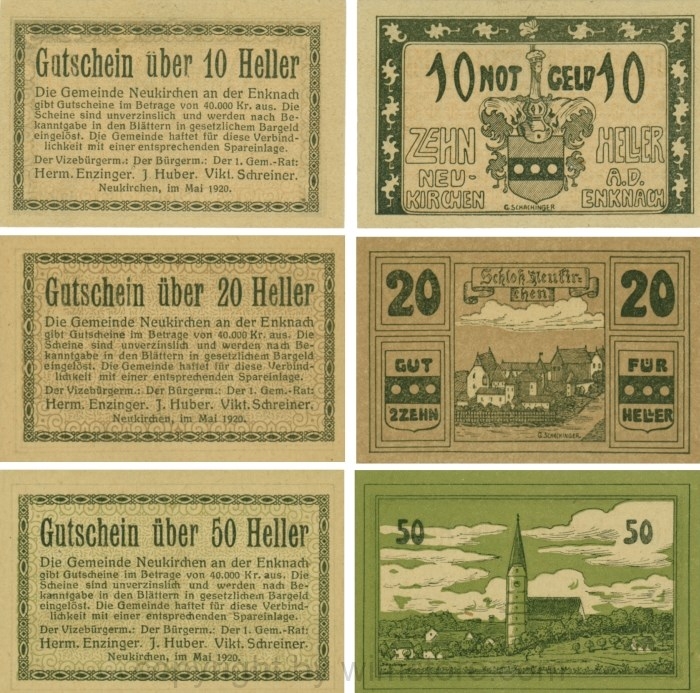 Neukirchen an der Enknach, G0656a, Serie 10, 20 und 50 Heller; 1