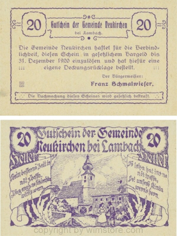 Neukirchen bei Lambach, G0658, 20 Heller; 1-