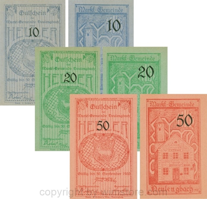 sn109899 Neulengbach, G0659a, Serie 10, 20 und 50 Heller; 1-