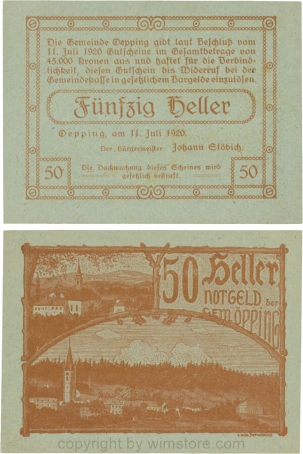 sn109920 Öpping, G0710Ia, 50 Heller, Papier blau; 1-