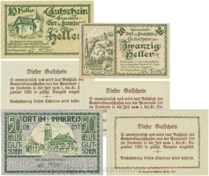Ort im Innkreis, G0711a, Serie 10, 20 und 50 Heller; 1