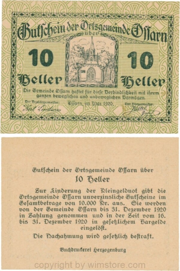 Ossarn, G0712a21, 10 Heller, Eckkreis links oben ist senkrecht, Schein 21; 1