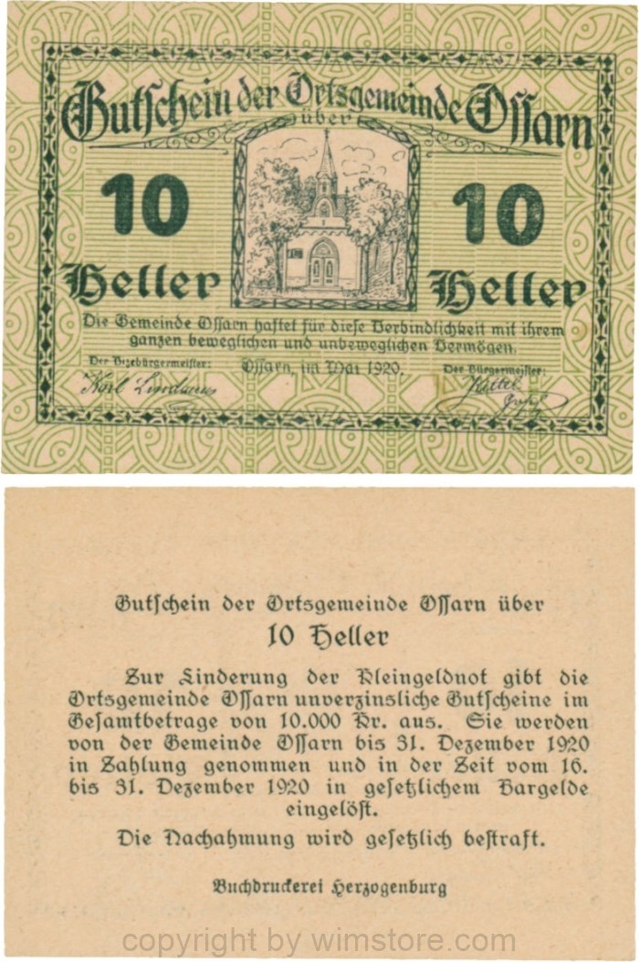 Ossarn, G0712a21, 10 Heller, Eckkreis links oben ist senkrecht, Schein 21; 1