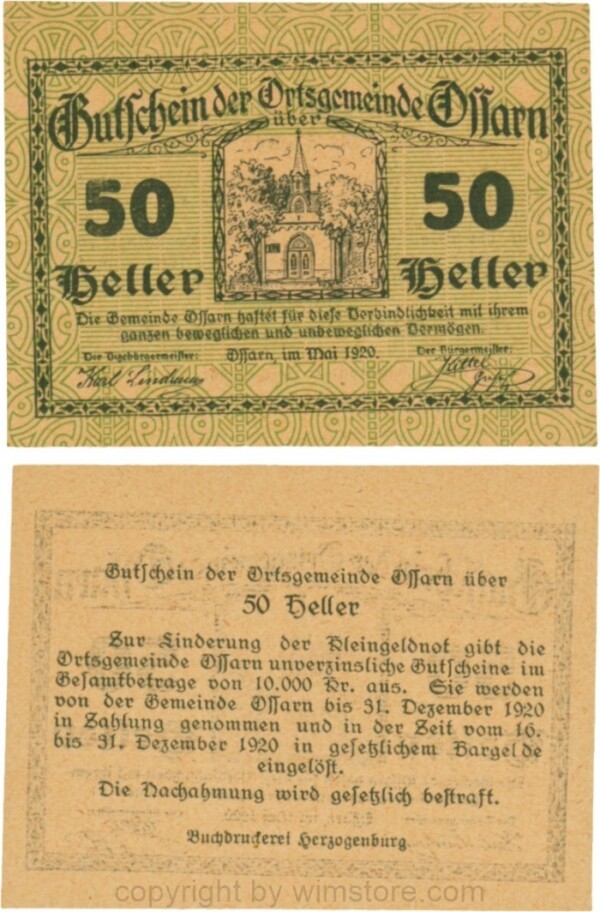 Ossarn, G0712a23, 50 Heller, Eckkreis links oben ist senkrecht, Schein 23; 1-