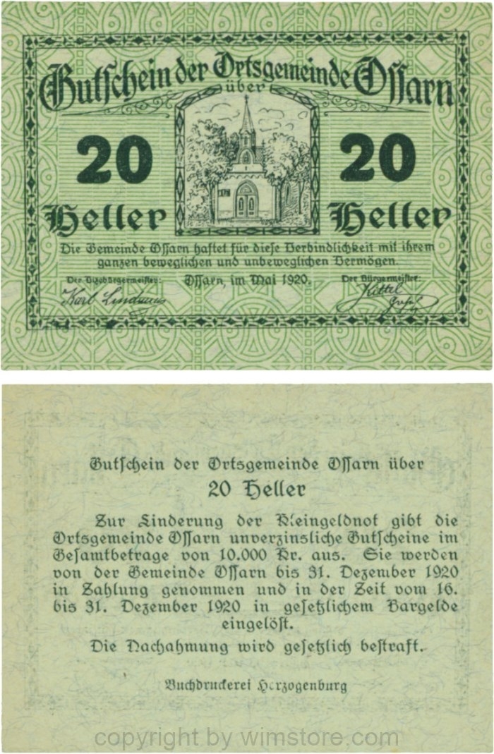Ossarn, G0712a42, 20 Heller, Eckkreis links unten ist senkrecht, Schein 42; 1