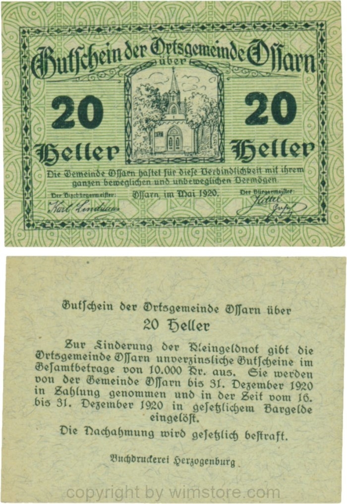 Ossarn, G0712a42, 20 Heller, Eckkreis links unten ist senkrecht, Schein 42; 1-