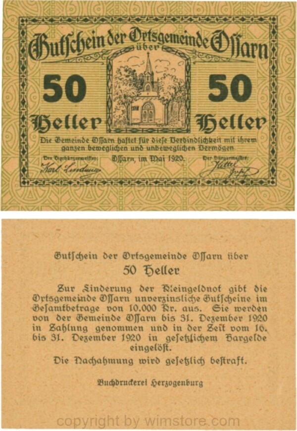 Ossarn, G0712a43, 50 Heller, Eckkreis links unten ist senkrecht, Schein 43; 1-