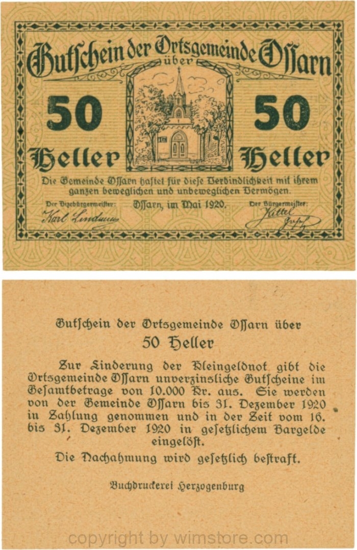 Ossarn, G0712a63, 50 Heller, beide linken Eckkreise sind senkrecht, Schein 63; 1