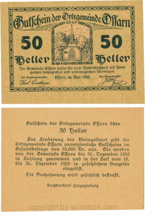 Ossarn, G0712a63, 50 Heller, beide linken Eckkreise sind senkrecht, Schein 63; 1-