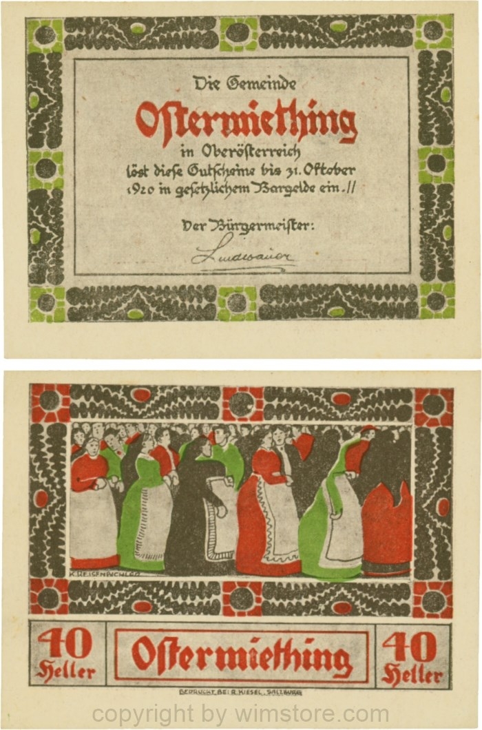 Ostermiething, G0713-1-Ib, 40 Heller, braune Umrahmung der Textseite; 1-