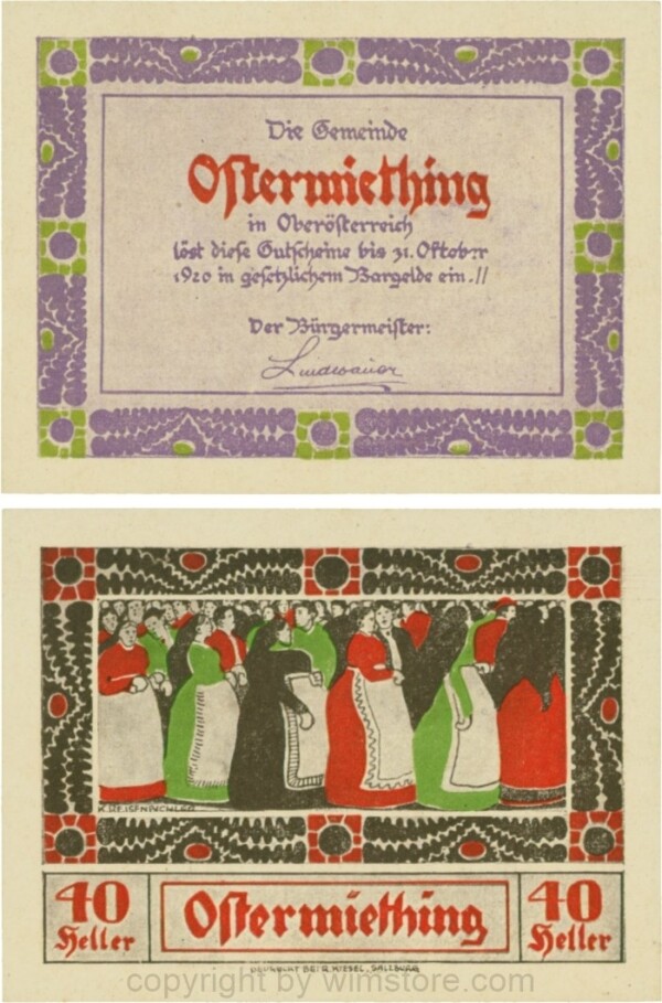 Ostermiething, G0713-1-Ic, 40 Heller, violette Umrahmung der Textseite; 1