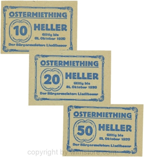 Ostermiething, G0713-2-Ilb, Serie 10, 20 und 50 Heller, Papier grau; 1