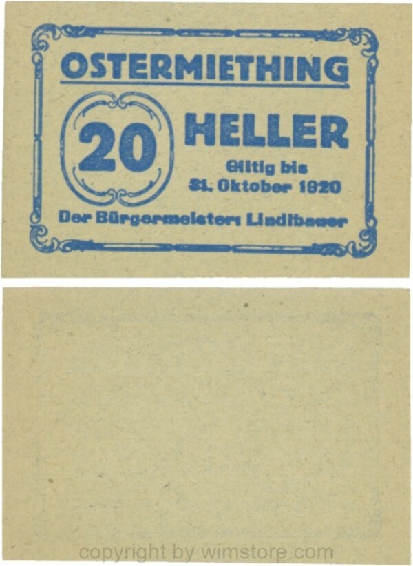 Ostermiething, G0713-2-Ilb, 20 Heller, Papier grau; 1