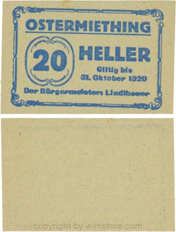 Ostermiething, G0713-2-Ilb, 20 Heller, Papier grau; 1-