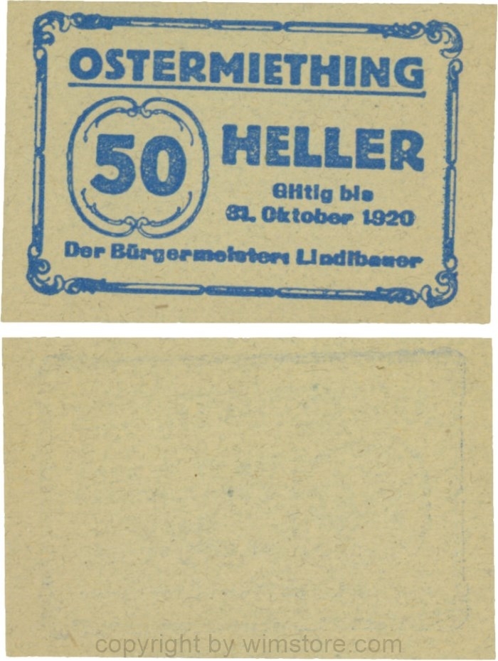 Ostermiething, G0713-2-Ilb, 50 Heller, Papier grau; 1