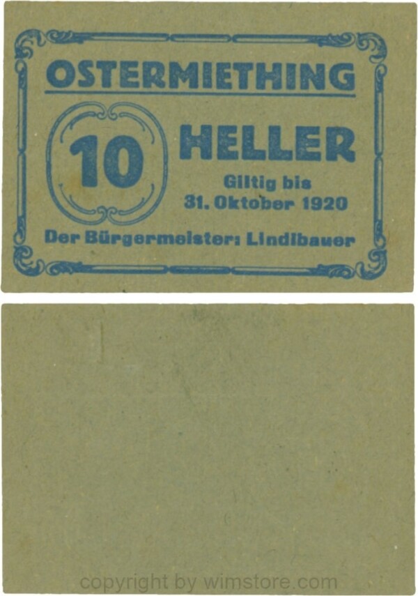 Ostermiething, G0713-2-Ilh, 10 Heller, Papier olivgrün; 1-