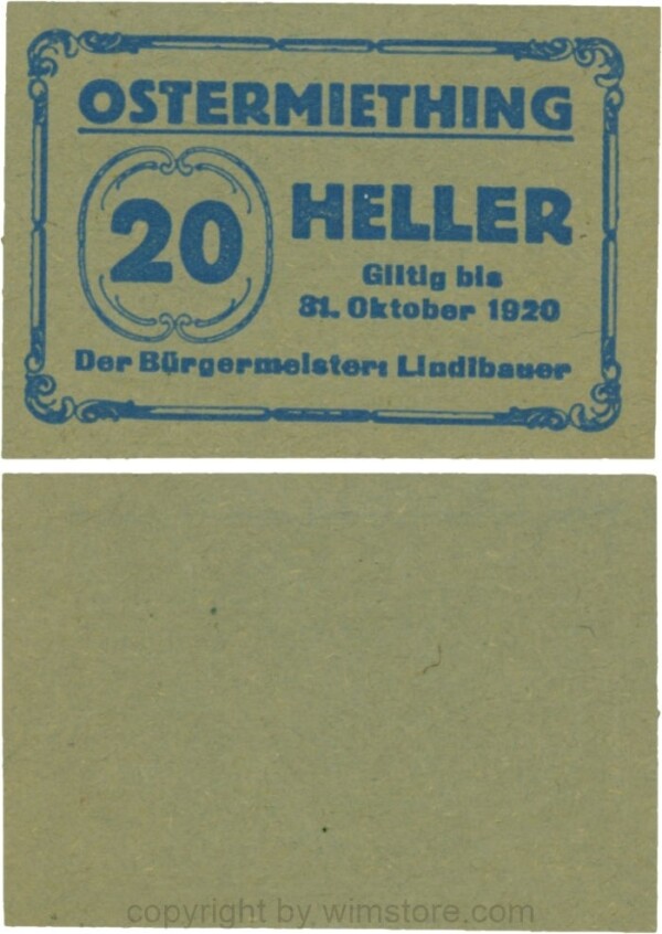Ostermiething, G0713-2-Ilh, 20 Heller, Papier olivgrün; 1
