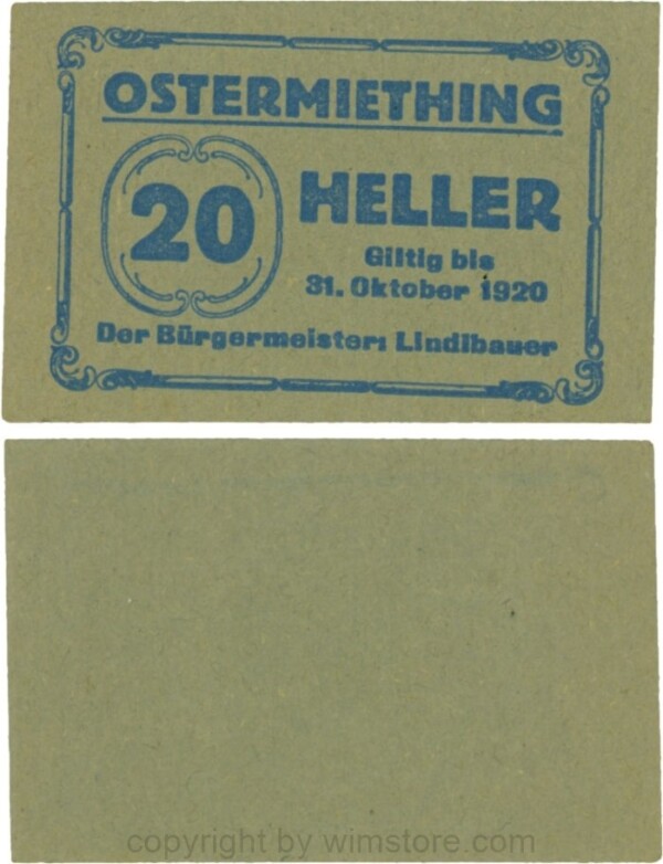 Ostermiething, G0713-2-Ilh, 20 Heller, Papier olivgrün; 1-