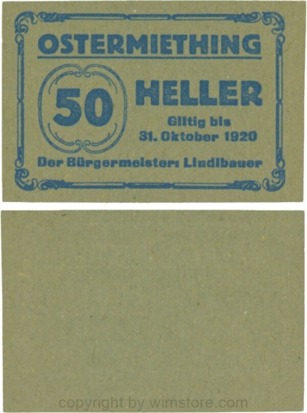 Ostermiething, G0713-2-Ilh, 50 Heller, Papier olivgrün; 1