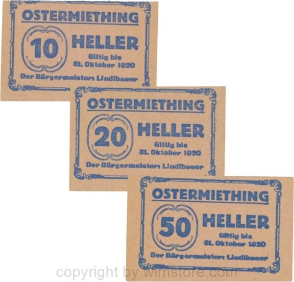 Ostermiething, G0713-2-Ilk, Serie 10, 20 und 50 Heller, Papier rosa; 1-