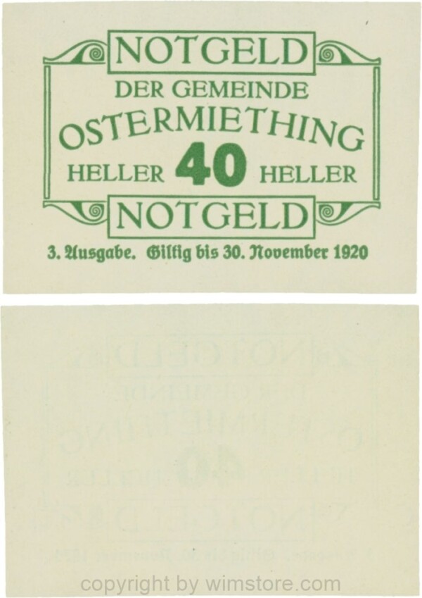 Ostermiething, G0713-3-IlIe, 40 Heller, 3. Ausgabe, Druck grün; 1-