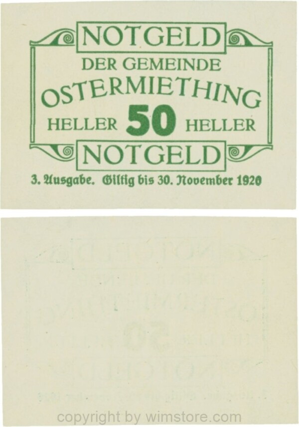 Ostermiething, G0713-3-IlIe, 50 Heller, 3. Ausgabe, Druck grün; 1