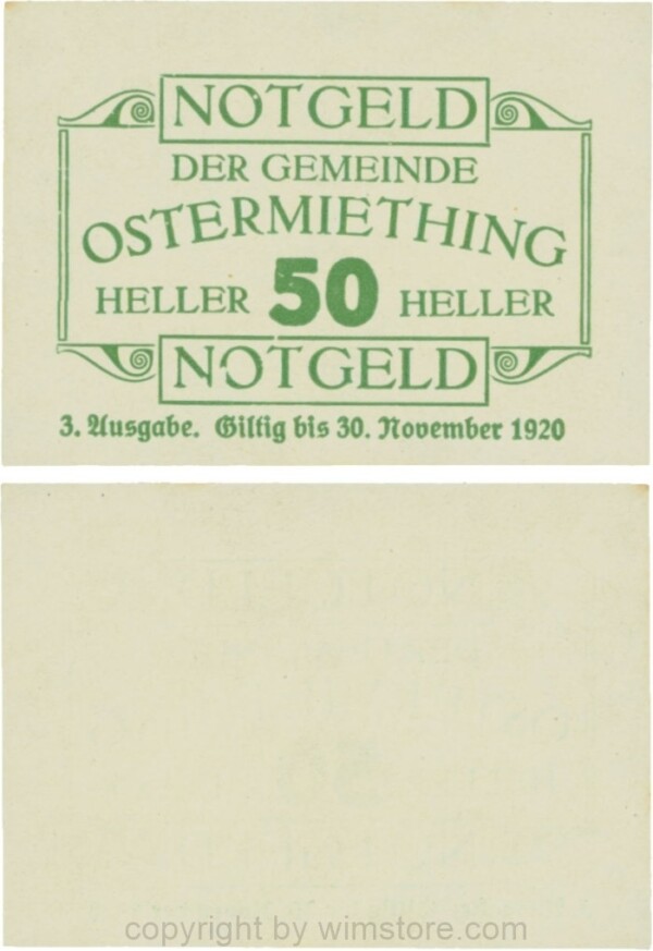 Ostermiething, G0713-3-IlIe, 50 Heller, 3. Ausgabe, Druck grün; 1-