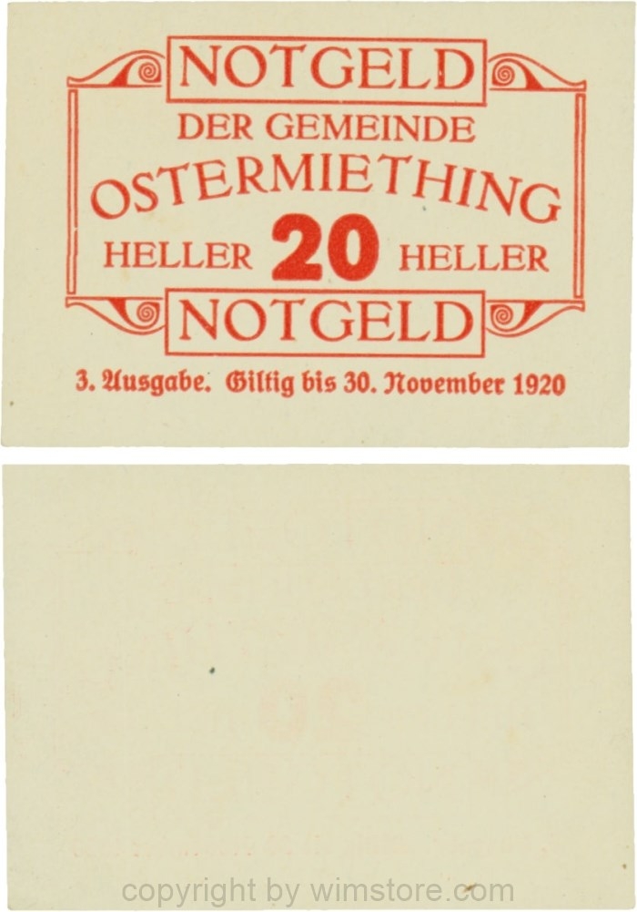 Ostermiething, G0713-3-IlIi, 20 Heller, 3. Ausgabe, Druck rot; 1-