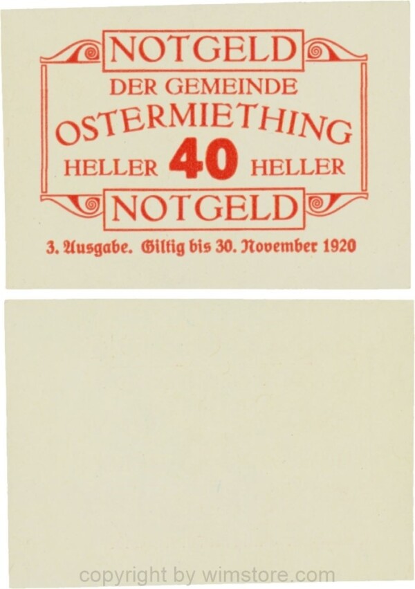 Ostermiething, G0713-3-IlIi, 40 Heller, 3. Ausgabe, Druck rot; 1-