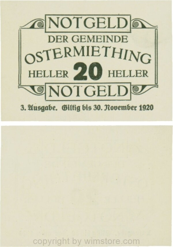 Ostermiething, G0713-3-IlIm, 20 Heller, 3. Ausgabe, Druck schwarz; 1