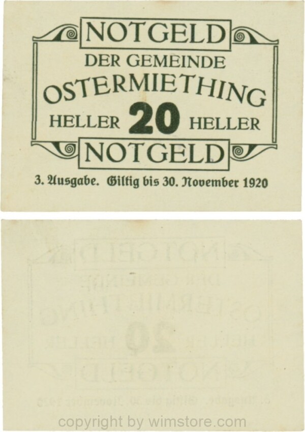 Ostermiething, G0713-3-IlIm, 20 Heller, 3. Ausgabe, Druck schwarz; 1-