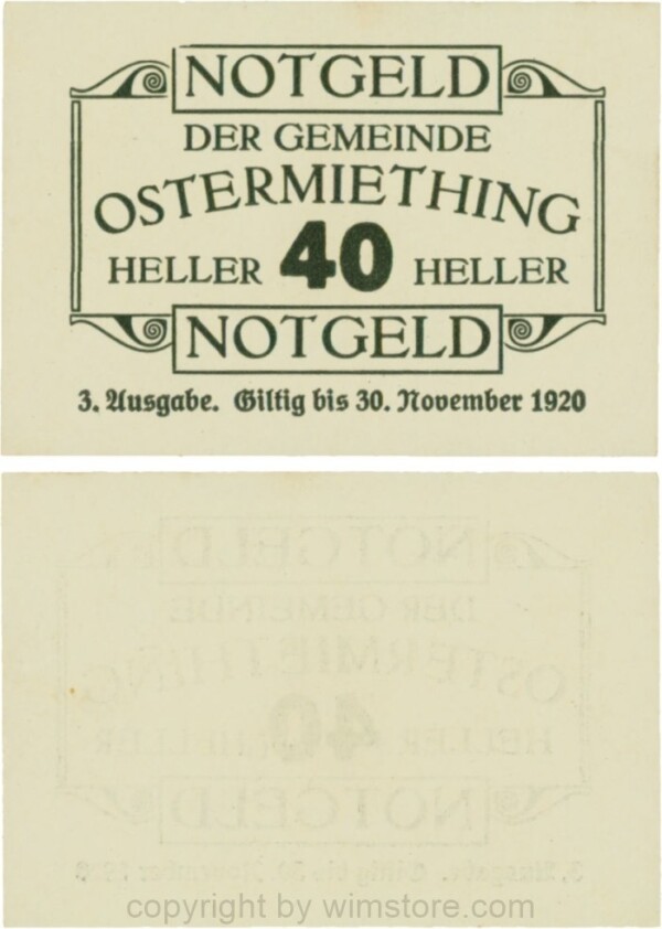 Ostermiething, G0713-3-IlIm, 40 Heller, 3. Ausgabe, Druck schwarz; 1-
