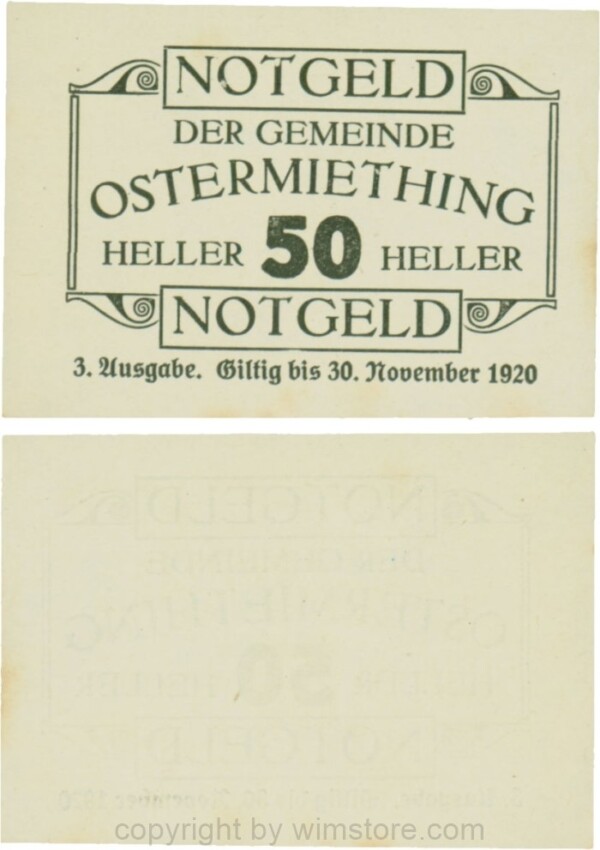 Ostermiething, G0713-3-IlIm, 50 Heller, 3. Ausgabe, Druck schwarz; 1-
