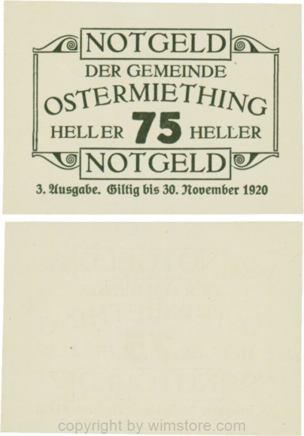 Ostermiething, G0713-3-IlIm, 75 Heller, 3. Ausgabe, Druck schwarz; 1