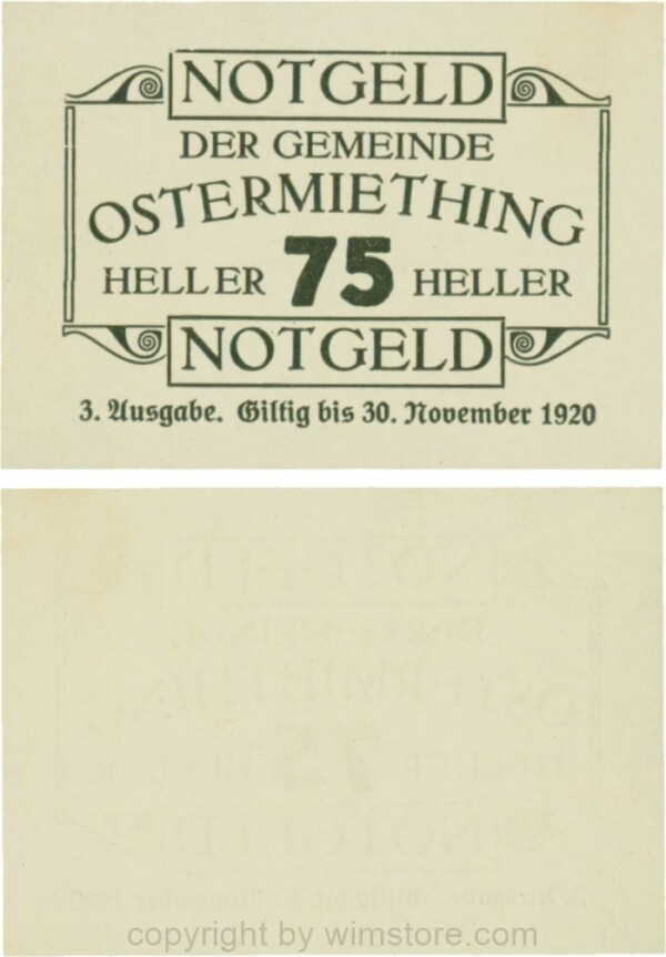 Ostermiething, G0713-3-IlIm, 75 Heller, 3. Ausgabe, Druck schwarz; 1-