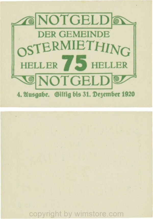 Ostermiething, G0713-4-IVc, 75 Heller, 4. Ausgabe, Druck grün; 1-