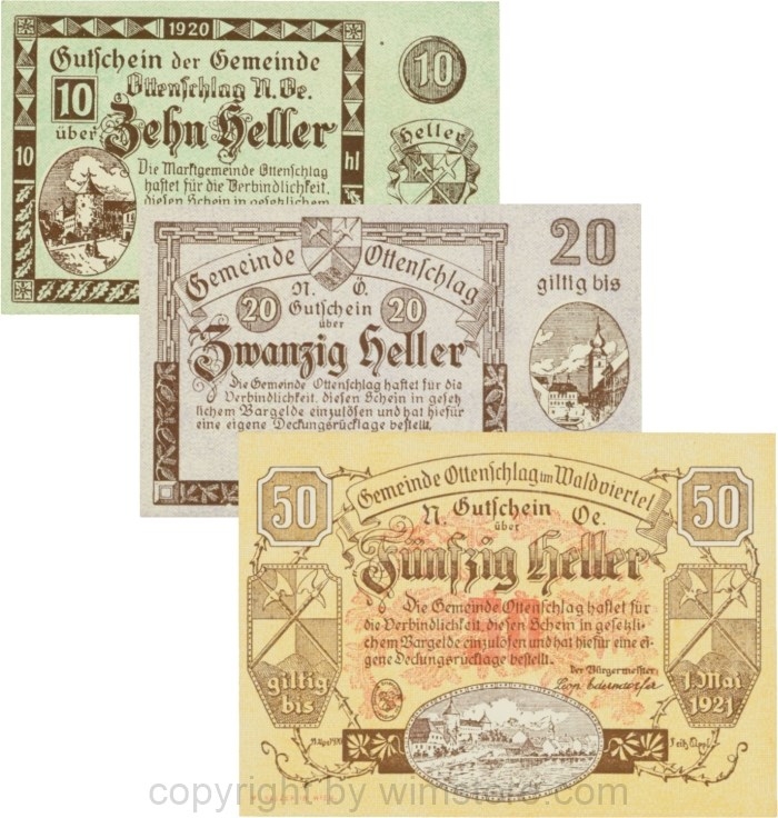 Ottenschlag, G0716a, Serie 10, 20 und 50 Heller; 1