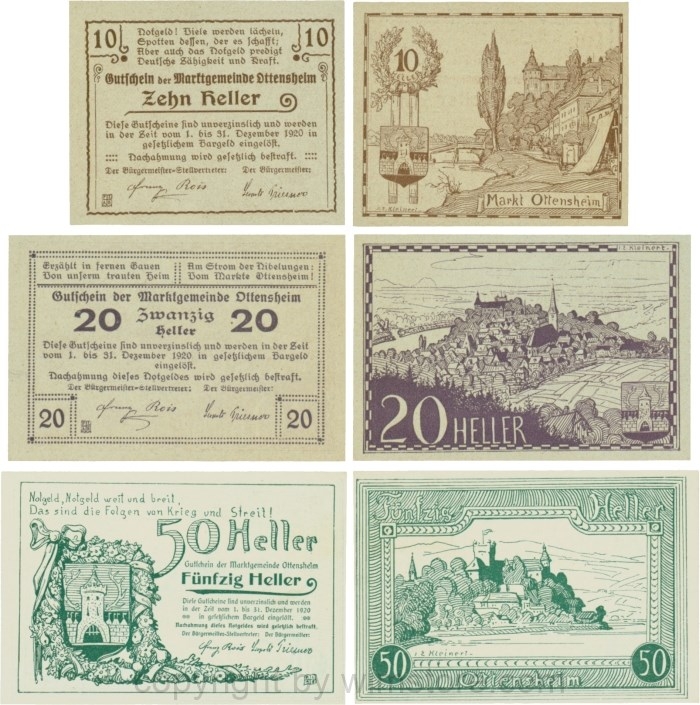 Ottensheim, G0717a, Serie 10, 20 und 50 Heller; 1