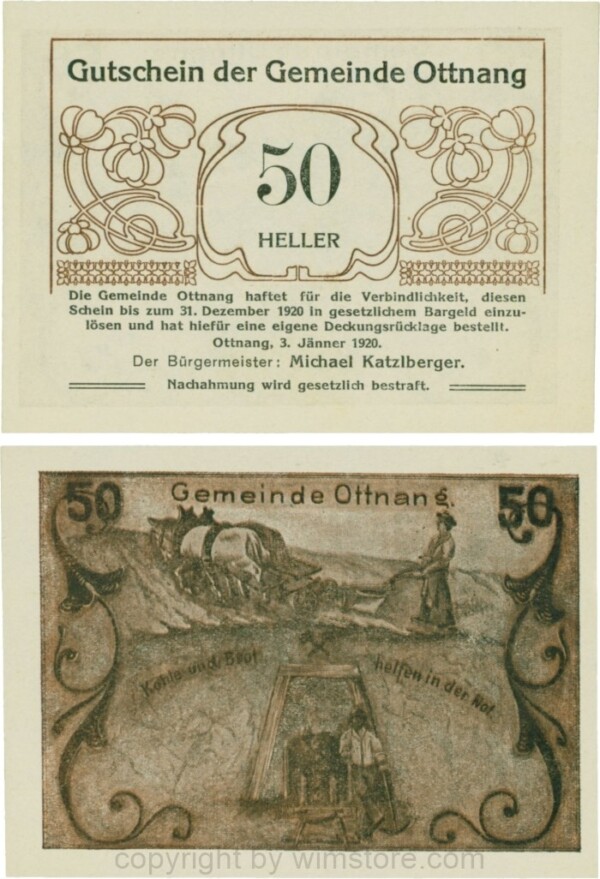 sn110078 Ottnang, G0718a, 50 Heller, Bild braun; 1-