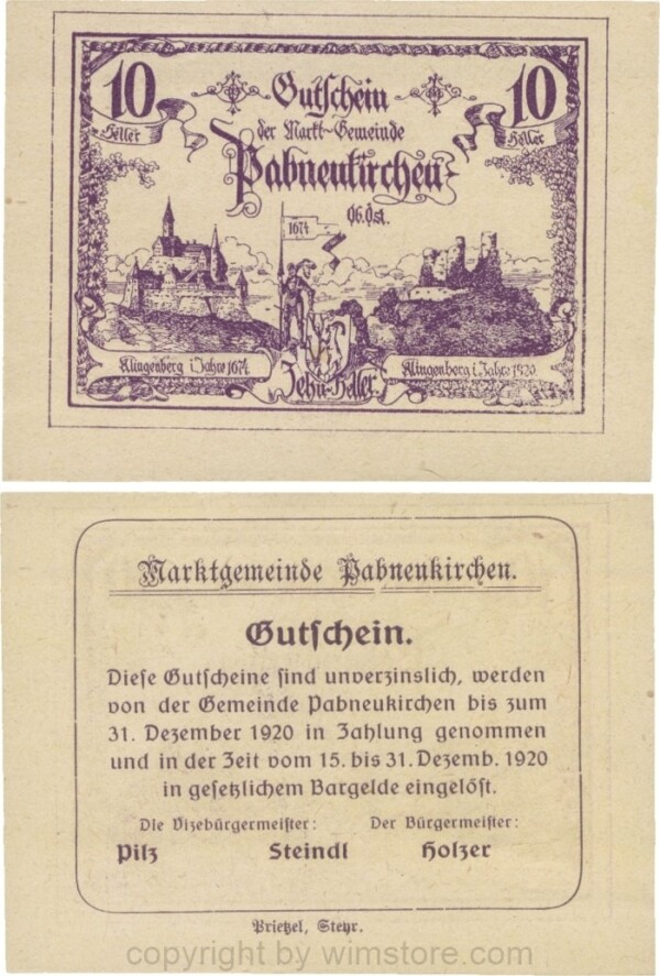 Pabneukirchen, G0719d, Marktgemeinde, 10 Heller, ohne Unterdruck; 1-
