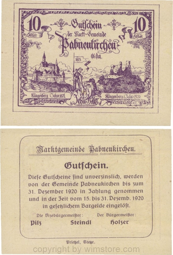 Pabneukirchen, G0719d, Marktgemeinde, 10 Heller, ohne Unterdruck; 1-