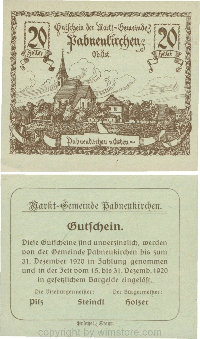 Pabneukirchen, G0719d, Marktgemeinde, 20 Heller, ohne Unterdruck; 1-