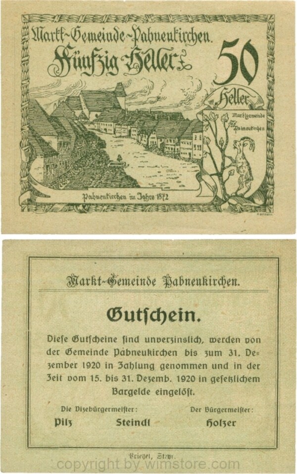 Pabneukirchen, G0719f, Marktgemeinde, 50 Heller, A.URMANN = 5 mm; 1-