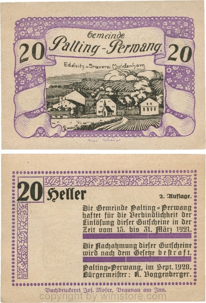 Palting-Perwang, G0720Ib05, Gemeinde, 20 Heller, Schein 05, Verziehrung 1; 1