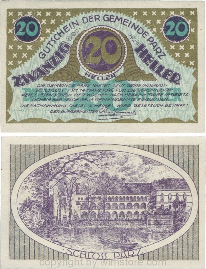 Parz, G0721b, Gemeinde, 20 Heller, Golddruck; 1