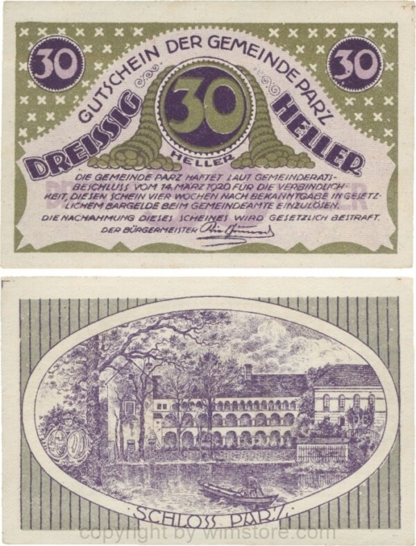 Parz, G0721b, Gemeinde, 30 Heller, Golddruck; 1-