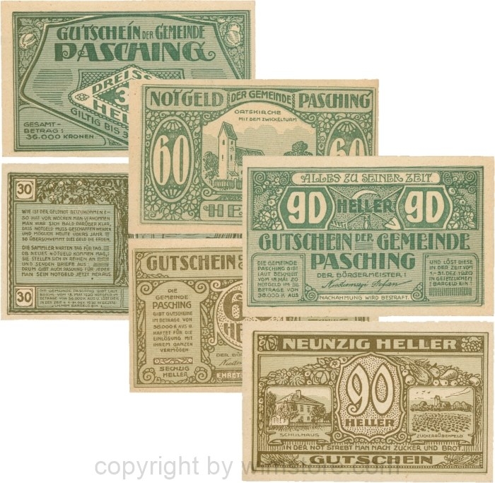 Pasching, G0722a, Gemeinde, Serie 30, 60 und 90 Heller; 1
