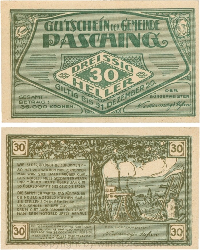 Pasching, G0722a, Gemeinde, 30 Heller; 1