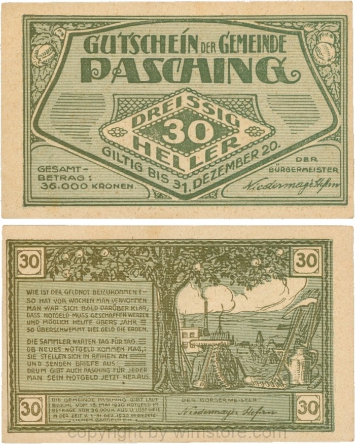Pasching, G0722a, Gemeinde, 30 Heller; 1-