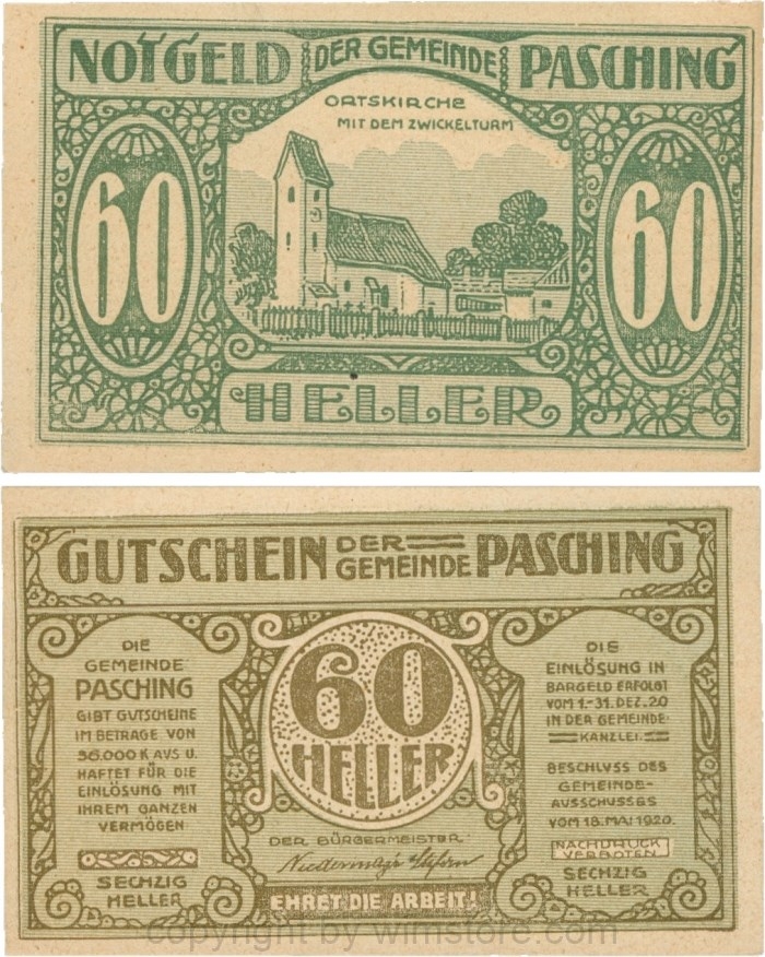 Pasching, G0722a, Gemeinde, 60 Heller; 1
